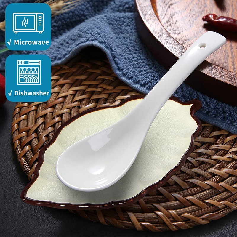 Sanbege 2 Pack Leaf Spoon Rest, Ceramic Ladle Holder, Modern