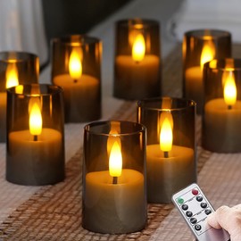Zevanor Flameless Small Tea Light LED Candles, Acrylic Battery Operated Votive 1.7" x2.5" with Remote Control and Timer, Tealight Grey Flickering Warm Light Pack of 8 Electric Long Lasting