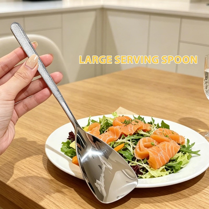 3 PCS Stainless Steel Spoon Set, Mirror Metal 10.5" Serving