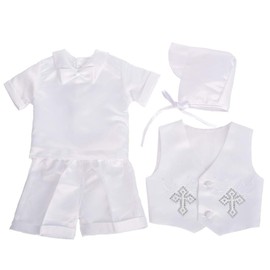 Lito Angels Baby Boys Christening Clothing Baptism Outfits with Bonnet Short Sleeve White Suit Age 9-12 Months