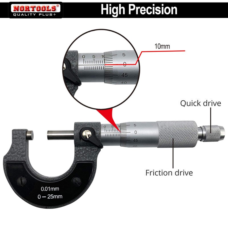 NORTOOLS Vernier Caliper+Metal Ruler, 4 PCS Multi Tool Micrometer/Right Angle