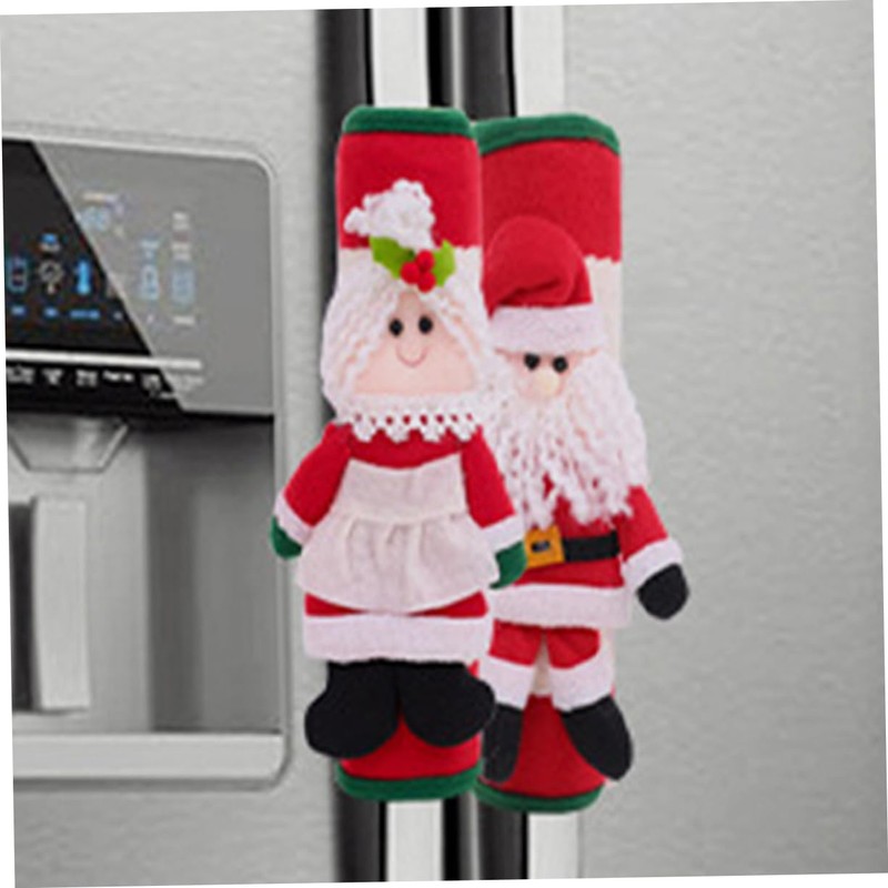 TEHAUX 4pcs Santa Claus Fridge Handle Covers Christmas Kitchen Decorations