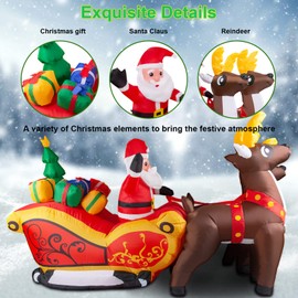 7FT Christmas Inflatables Outdoor Decorations, Christmas Blow up Yard Decor, Santa Claus on The Sleigh with 2 Reindeer, Christmas Ornaments Built-in Led Lights for Xmas Holiday Garden