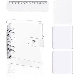 YFFSFDC A7 PVC Binder, Mini 6 Hole Notebook, Pocket Size, PVC Clear Material, Soft, Includes Bodan, 3 Clear A7 Pockets, Includes Ruler, Notebook (A7, 5 Pieces)