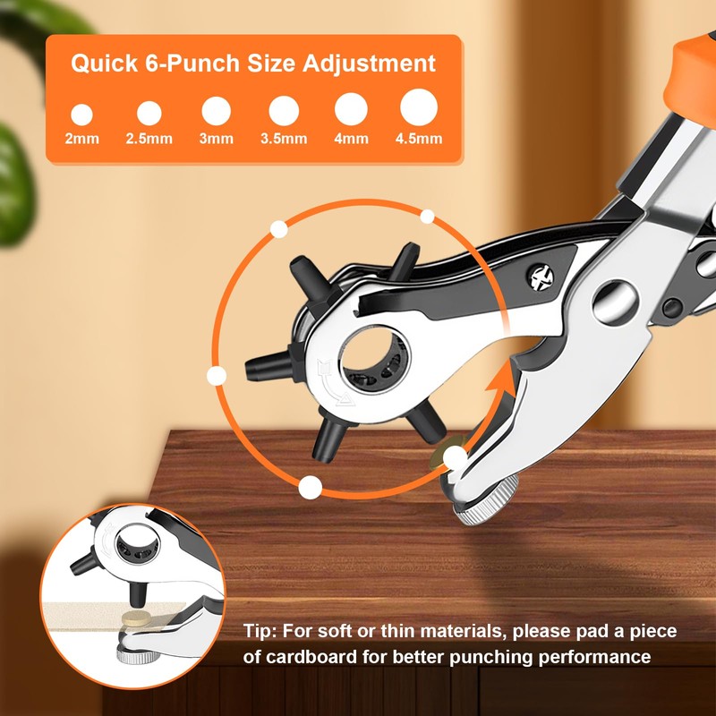Heavy Duty Revolving Punch Plier Kit, Diyife Leather Hole Punch