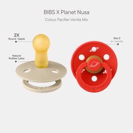 BIBS Colour Planet Nusa Schnuller 2er-Pack, BPA-frei, Kirschform Nippel. Naturkautschuk/Latex, Hergestellt in Dänemark, Größe 2 (6-18 Monate), Vanilla Mix