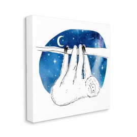 Stupell Industries Sloth Hanging Under Blue Night Starry Sky, Designed by Make Much Studios Canvas Wall Art, 36 x 36, White