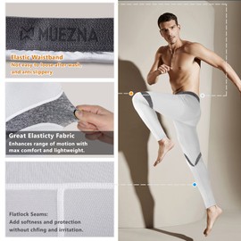 Muezna Men's Thermal Top and Bottom Set Underwear Long Johns Base Layer with Soft Fleece Lined White