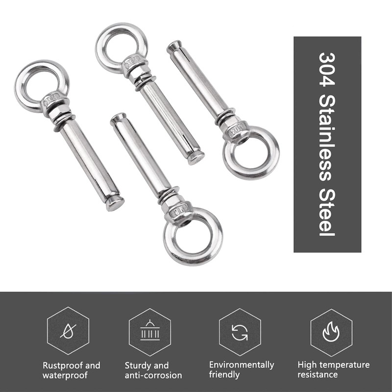 INCREWAY Expansion Bolt, 4 Pcs 304 Stainless Steel Ring Anchor