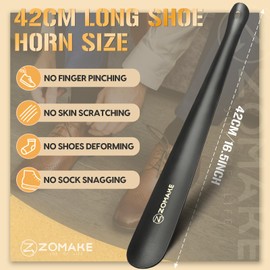 ZOMAKE Shoe Horn Long Handle for Seniors Men Women,Metal Long Shoehorn for Boots,Shoe Spoon Helper 16.5"(1 Pc)