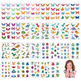 AOT Temporary Tattoos for Kids, 30 Sheets Waterproof Cartoon Cute Fake Tattoos, Dinosaur Monster Butterfly Tattoo Sticker for Boy Girl Birthday Gift Party Favors Supplies