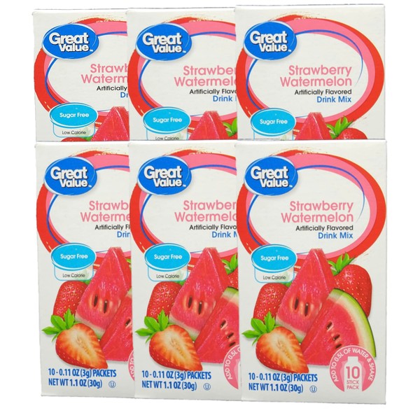 Great Value Sugar-Free Strawberry Watermelon Drink Mix, 0.11 Oz., 10 Count (6-Pack)