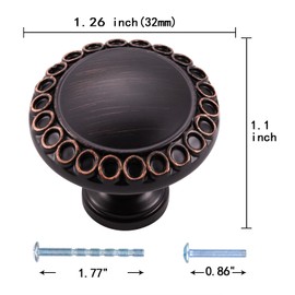 YCSJ Round Cabinet Hardware Knobs - 10 Pack / 1.26 Inch, Oil Rubbed Bronze Knobs, Drawer Handles Vintage for Bathroom, Office, Dresser Drawer Knobs and Cupboard Doors