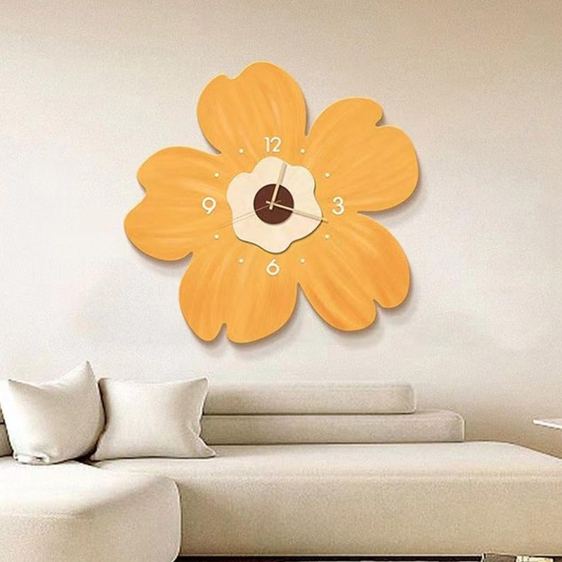 Modern Wall Clock,Cartoon Flower Shape Silent Clock,Flower Petal Design Wall