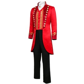 Adult Men Red Circus Ring Master Ringmaster PT Barnum Showman Costume Cosplay Uniform Party Tailcoat Jacket Suit (Large, Red)