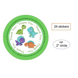 Baby Dinosaur Thank You Stickers 24pcs, Dino Party Favors for Birthday Decoration, T-Rex Party Supplies, Boys & Girls Themed Baby Shower