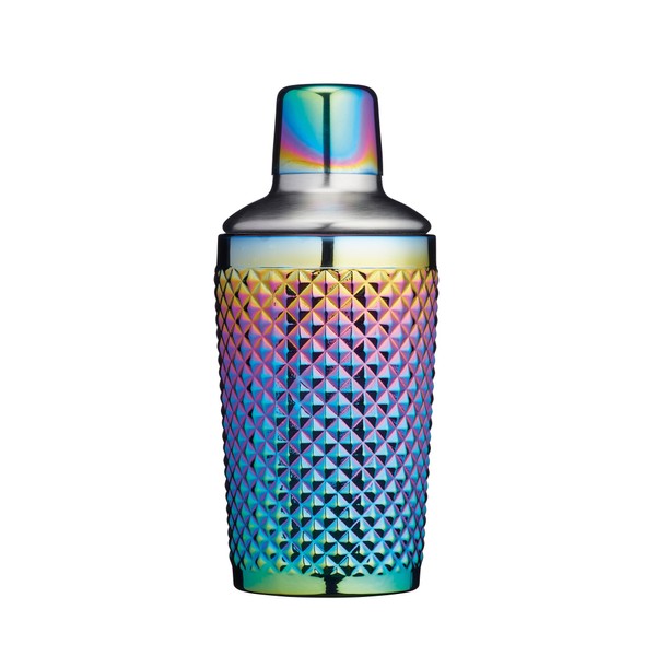 BarCraft BCCSSTUDRBOW Studded Glass Cocktail Shaker, 300 ml (10.5 fl oz) - Rainbow-Pearl Iridescent Finish, 8 x 8 x 17.5 cm