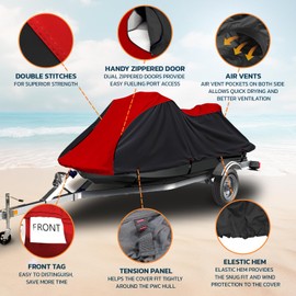 Seal Skin Covers Heavy Duty Jet Ski Cover Marine Grade Waterproof UV Resistant PWC Cover for 4 Seater Compatible with Yamaha Sea-Doo Kawasaki fits 136"-145"