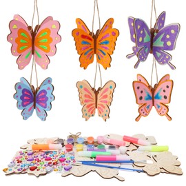 KINY 6-Piece Glow-in-the-Dark Wooden Butterfly 3D Butterfly Wooden Craft Set for Children Luminous Butterflies for Crafts and Painting Butterfly Glow in the Dark Painting Set for Boys Girls