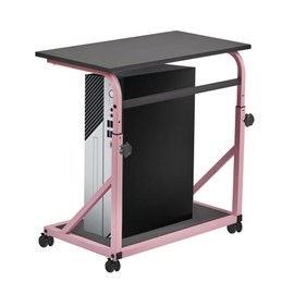 fusehome Computer Tower Stand, 2-Tier CPU Stand with Lockable Wheels, Adjustable Height PC Stand for Floor, Mobile PC Laptop Standing Table for Home Office (Black and Pink)