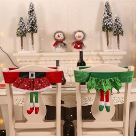 CheeseandU Christmas Chair Covers Set of 2, Delightful Elf Xmas Chair Covers Santa Claus Slipcovers Suits Chair Back Cover Kitchen Dining Room Hotel Xmas Holiday Party Decor,Red&Green