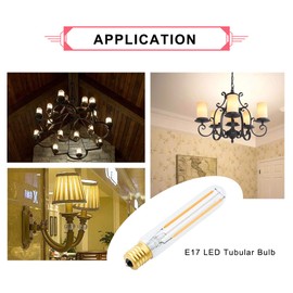 Luxvista 4W T6.5 LED Tubular Filament Bulb - Dimmable E17 Intermediate Base T6.5 LED Appliance Light 40W Incandescent Equivalent for Exit Sign Light, Refrigerator, Freezer Warm White 2700K (2-Pack)