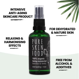 Pure Skin Food Organic Toning Moisturiser Everlasting Rose Face Toner for Youthful Fresh Skin Activating & Smoothing 100% Organic Certified Ingredients & Vegan 50 ml