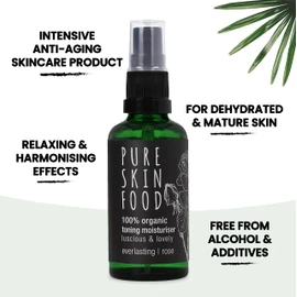 Pure Skin Food Organic Toning Moisturiser Everlasting Rose Face Toner for Youthful Fresh Skin Activating & Smoothing 100% Organic Certified Ingredients & Vegan 50 ml