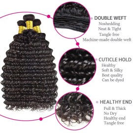 30 32 Inch Loose Deep Wave Human Hair Bundles Brazilian Remy Curly 1 Bundles 100%Raw Hair Extensions Double Weft Wholesalecolor: Black, Stretched Length: 26 Inches