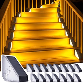 ROSHWEY Solar Stair Lights Outdoor Waterproof, 16 Pack Solar Step Lights for Outside, Triangle Solar Step Lights Stair Light Solar Powered for Deck Step, Front Porch, Backyard, Patio Decor, Warm White