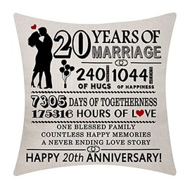 Aocaso 20th Wedding Anniversary Cushion Cover 18x18 Inch 20 Years of Marriage Present Marriage Keepsake Decoration Gift for Couples Parents Women Men Husband Wife Wedding Anniversary(20)