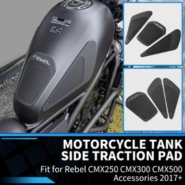 GFARDMOTO Motorcycle Tank Side Traction Pad Anti Slip Sticker Gas Tank Pad Traction Side Fuel Knee Grip Decal for HO&N&DA Rebel CMX250 CMX300 CMX500 Accessories 2017-2025 (Black-CMX250 300 500)