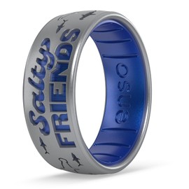 Enso Rings Shark Week Silicone Rings Collection - Comfortable and Breathable - 7.9mm Wide, 2.18mm Thick (Salty Friends - Silver/Sapphire, Size 13)
