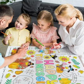Fall Thanksgiving Coloring Poster 43.3x31.5 Inches Giant Drawing Paper Crafts for Kids Table Decorations, Color Your Own Autumn Crafts Mats for Thankful Activity Happy Thanksgiving Pumpkin Turkey