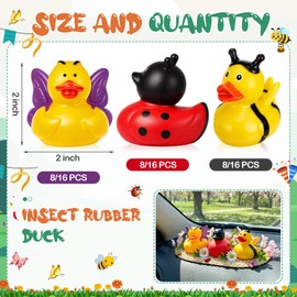Deekin 24 Pcs Insect Rubber Ducks Bulk 2 Inches Bug Ducks Bee Butterfly Ladybug Party Favors for Bug Party Supplies Camping Gifts Dashboard Decoration Gift Bags Filling