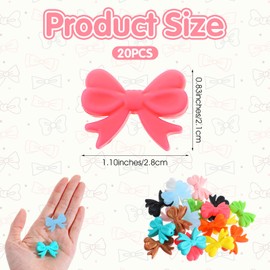 20 PCS Bow Silicone Focal Beads Silicone Bow Bead Cartoon Bowknot Bead Cute Bows Focal Multicolored Beaded Bows DIY Materials Coquette Focals Beads for DIY Crafts Pen Keychain Making
