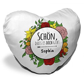 Heart-shaped Cushion with Name Sophia and Verse Inside 'Schön, dass es Dich gibt – For Lovers And Friends Valentine's Day/heart cushion/pillow/cuddly pillow