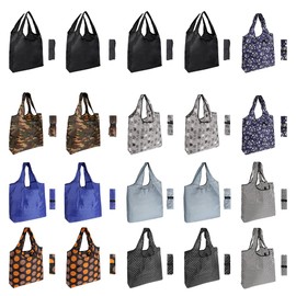 Aricsen 20 Pack 15x4.5x15 Inch Mixed Color Reusable Grocery Bags with Handles Bulk, Shopping Foldable Kitchen Bags Large Machine Washable for Pocket Nylon Tote, Polyester Cloth