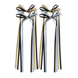 LFOUVRE Hair Bow Clips, Hair Bows for Women, Ribbon Bow Clips with Long Tassel, Bowknot Hair Ribbon for Girls, Ribbon Bow Clips for Hair, Blue Hair Bow Hair Accessories for Girls 4pcs