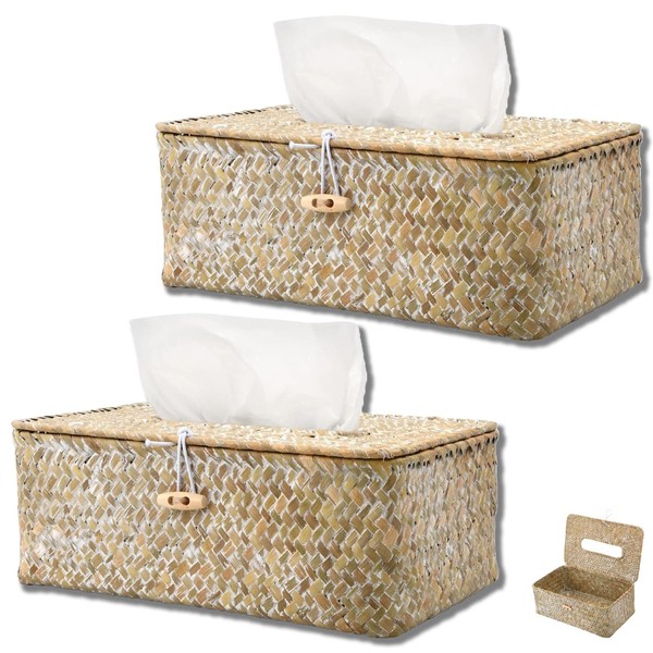 Eagrass Tissue Box, Pack of 2 Rectangular Woven Tissue Box,