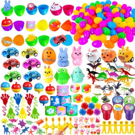 GOAUS Prefilled Easter Eggs with Toys 240 Pcs, 120 Eggs Truly Filled with 120 Small Toys, Pre-filled Easter Egg Hunt Stuffed Party Favors Basket Stuffers Prizes for Kids