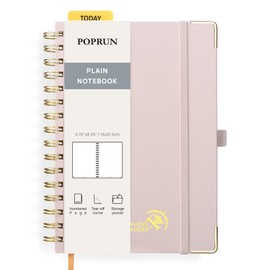 POPRUN Blank Journal Notebook, [A5-5.75'' x 8.25''] - 120 GSM Thick Paper, 141 Numbered Pages, Spiral Hardcover for Men & Women with Pocket, Index Tabs, 8 Perforated Sheets, Light Pink