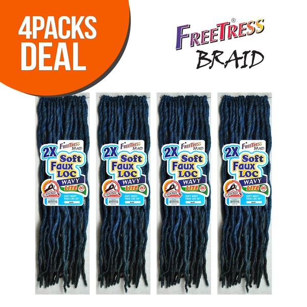 FreeTress Synthetic Hair Crochet Braids 2X Soft Wavy Faux Loc 20" (4-Pack, 1)