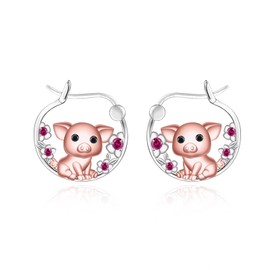 Animal Hoop Earrings for Women 925 Sterling Silver Chihuahua/Yorkie/Goat/Pig/Frog/Scorpion/Spider/Mermaid Huggie Earrings Jewelry Gifts Hypoallergenic (Pig)