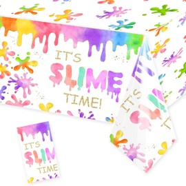 It's Slime Time Birthday Party Tablecloths 108 x 54 inches Colorful Splatter Painting Table Cover Splash Graffiti Table Cloths for Slime Theme Kids Boys Girls Birthday Party Supplies Decorations