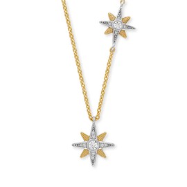 Engelsrufer Women's Necklace Made of Gold-Plated Sterling Silver with Two Star Motif Pendants Two-Tone Set with 14 Zirconia Stones – Lobster Clasp – Nickel-Free, Sterling Silver, Cubic Zirconia