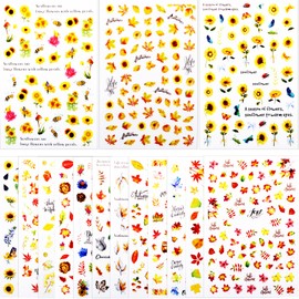 BIHRTC 15 Sheets Nail Stickers Sunflowers are Flower Maple Leaves Designs Self-Adhesive Nail Art Decals for Women Girls Nail Art Decorations Supplies Little Nail Art Decoration