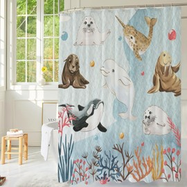 TSLOVER Ocean Animal Shower Curtain,Bluey Bath Curtains,Shower Curtains,Shower Curtains for Bathroom,Bath Curtain,72x72 Inches