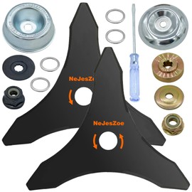NeJesZoe 10" x 3 Teeth Carbon Steel Brush Cutter Blades Weed Trimmer Blade Head with Adapter Kit for Weed Eater Blade Compatible with Stihl,Husqvarna,Ego Brush Cutter,Trimmer,Weed Wacker (2 Pack)
