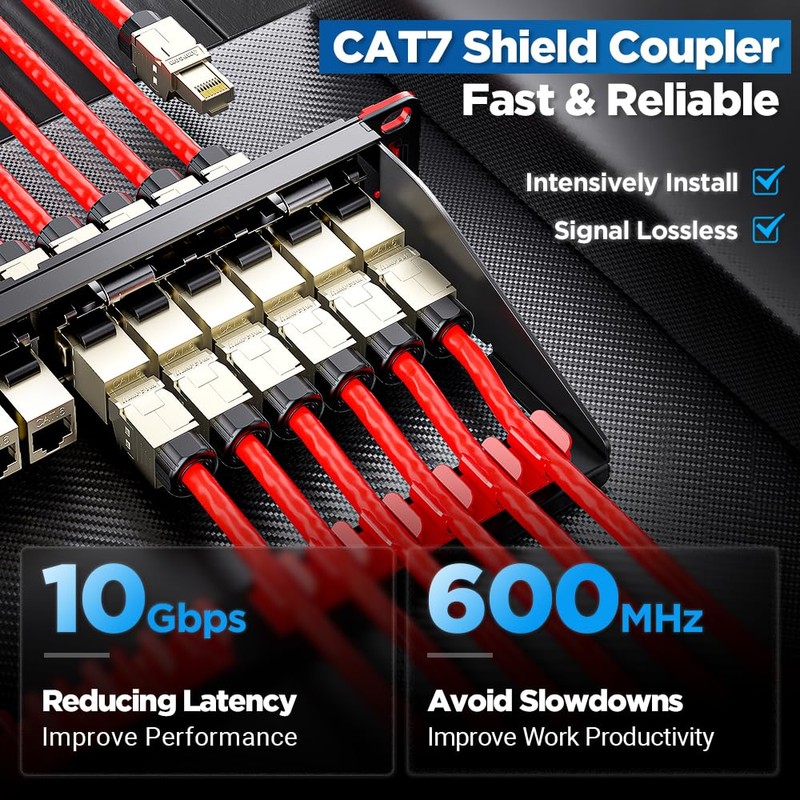 AMPCOM CAT7 Keystone Coupler, 24-Pack Pass Through RJ45 Keystone Jack,
